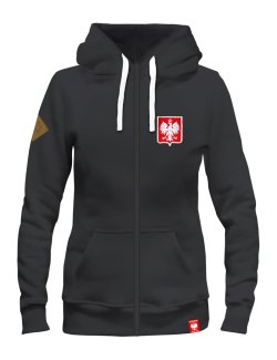 Bluza damska Herb Polski haft, grafitowa - rozpinana z kapturem