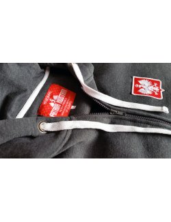 Bluza damska Herb Polski haft, grafitowa - rozpinana z kapturem